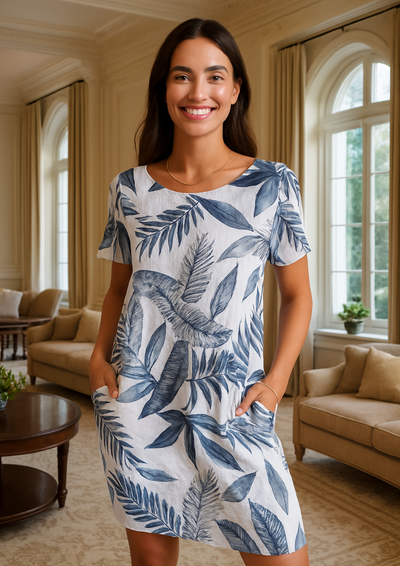 JOANA - BEDRUCKTES KLEID MIT RUNDHALSAUSSCHNITT