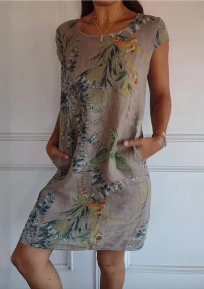 JOANA - BEDRUCKTES KLEID MIT RUNDHALSAUSSCHNITT