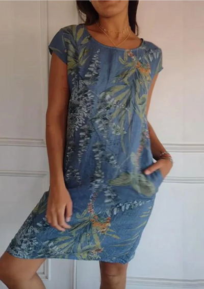 JOANA - BEDRUCKTES KLEID MIT RUNDHALSAUSSCHNITT