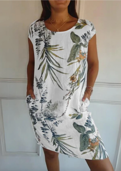 JOANA - BEDRUCKTES KLEID MIT RUNDHALSAUSSCHNITT